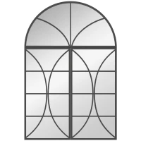HOMCOM Miroir mural arqué 80 x 120 cm, lot de 3 pièces, miroir verrière en forme de fenêtre, verre trempé et métal, noir(m-8)