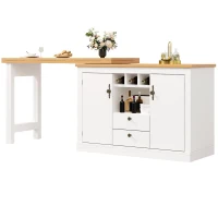 Extendable Bar Table with Smart Pull-Out System, Multifunctional Sideboard with Adjustable Compartments, 120-180L x 40W x 76H cm, White(m-2)