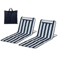 Outsunny Conjunto de 2 Esterillas con Respaldo Reclinable Reposacabezas y Bolsa de Transporte 134x48x33-43 cm Blanco y Azul(m-11)