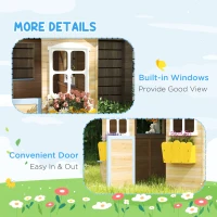 Outsunny Wooden Playhouse, Wendy House w/ Door, Bench, Flowerpot Holder, For Ages 3-7 Years, Blue(m-7)