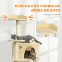 PawHut Árbol Rascador para Gatos 160 cm con Plataformas Cama 2 Cuevas Hamaca Escalera Postes de Sisal Beige(m-5)