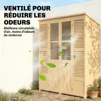 Outsunny Armoire de Jardin, 4 Fenêtres, 6 Étagères, Toit en Asphalte Hydrofuge, Ventilation à Persiennes, 147x68x198cm, Naturel(m-9)