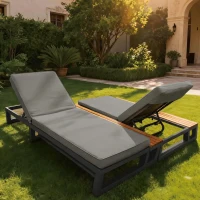 Outdoor Double Daybed with Adjustable Backrest and Thick Cushion, Multifunctional Waterproof Sofa Bed for Patio, 184L x 159W x 73H cm, Gray(m-1)
