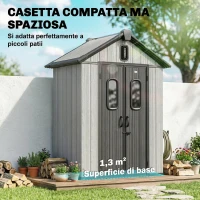 Outsunny Capanno Giardino 160L x 98P x 217A cm, Plastica, Doppie Porte Bloccabili, Grigio(m-4)
