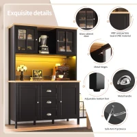 Tall Sideboard with 4 Doors, 3 Drawers and Open Shelf, Versatile Storage Cabinet for Kitchen & Living Area, 120L x 40W x 179H cm, Black(m-4)