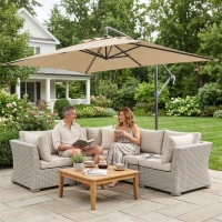 Outsunny 3m Square Canopy Cantilever Parasol, with Cross Base - Beige(m-9)