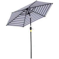 Outsunny Sombrilla de Jardín Ø230x216 cm con Apertura Manual Ángulo Ajustable e Impermeable para Terraza Piscina Azul y Blanco(m-10)