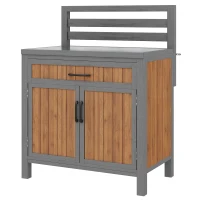 Solid Fir Wood Garden Storage Cabinet with Large Work Surface, Weather-Resistant Grill Station for Outdoor Use, 80L x 51W x 119H cm, Natural(m-11)
