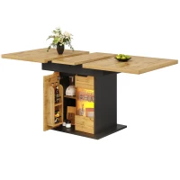 Telescopic Table with App-Controlled LED Lighting and USB Port, Extendable Dining Table for 4-6 People, 110-140L x 80W x 76H cm, Black(m-2)