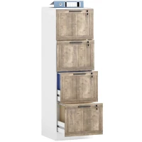 HOMCOM Cajonera de Escritorio con 4 Cajones Cerradura 2 Llaves Barras Colgantes para A4 Carta 39,4x40x129 cm Blanco y Madera(m-10)