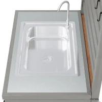 Weatherproof Garden Cabinet with Large Work Surface, Outdoor Kitchen Sideboard with Adjustable Shelves, 80L x 51W x 148.5H cm, Natural(m-10)