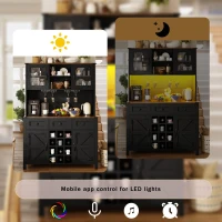 Tall Kitchen Cabinet with Integrated Power Strip and Wine Glass Rack, Stylish Sideboard with Cable Management, 120L x 40W x 170H cm, Black(m-5)