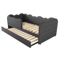 Upholstered Daybed with Pull-Out Trundle & Removable Front Rail, Space-Saving Sofa Bed for Compact Flats, 197L x 99W x 70H cm, Grey(m-13)