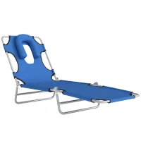 Tumbona Inclinable y Plegable tipo para Hamaca de metal para Camping Playa Jardín y Terraza con Almohada para Leer Color Azul 182x56x24.5cm Outsunny(m-1)