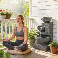 Outsunny Fuente de Jardín con Iluminación LED y Bomba Fuente Decorativa en Cascada de 3 Niveles 40x37x61 cm Multicolor(m-8)