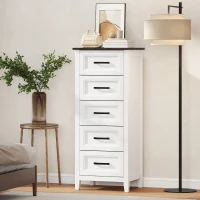 HOMCOM Cómoda 5 Gavetas Cómoda de Dormitório Estreita e Alta com Bancada com Efeito Madeira 45x35x106 cm Branco(m-2)