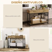 HOMCOM Mesa de Consola Industrial Mesa de Sofá con 2 Cajones y Estante para Recibidor con Patas de Metal Marrón y Negro(m-7)