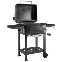 Outsunny Barbecue au charbon avec bac à charbon réglable, chariot grill de jardin fumoir avec tablettes latérales et thermomètre