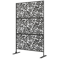 Outsunny Panneau Brise Vue décoratif Extérieur Claustra Décoratif Jardin 3 Panneaux à motif floral Acier 122 x 45 x 198 cm Noir