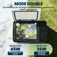 Outsunny Glacière Électrique Voiture 30L, Contrôle via Application, Modes MAX & ECO, 12V/240V, -20 à 20 °C, 62,3x37,8x37cm, Noir(m-5)