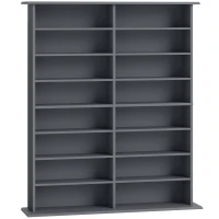 HOMCOM Móvel para CD e DVD com 16 compartimentos e 12 prateleiras ajustáveis, capacidade máx. 720 CD/396 DVD e Blu-ray, cinza(m-1)