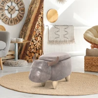 HOMCOM Tabouret Vache - Pouf Vachette - Pouf Taureau Coffre de Rangement 2 en 1 - Pieds Bois d'hévéa revêtement synthétique Aspect Daim Vieilli Marron(m-2)