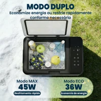 Outsunny Frigorífico Portátil Elétrico 30 L com Compressor Controlo por App Ecrã Luz LED Pegas Modos ECO e MAX de -20℃ a +20 ℃ Preto(m-5)