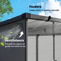 Outsunny Abri de jardin en polypropylène 3,24 m² cabane de jardin avec double porte et fenêtres, 190 x 191 x 215 cm, gris(m-6)