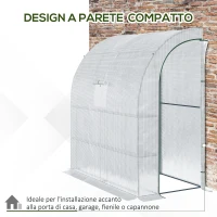 Outsunny Serra Addossata a 3 Livelli con Porte e Finestre Avvolgibili, in PE e Acciaio, 200x100x215 cm, Verde e Bianco(m-5)