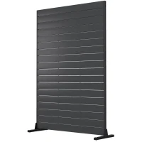 Outsunny Biombo de 6 Painéis em HDPE 120x174 cm Separador de Ambientes com Suporte Aspeto de Veios de Madeira Preto(m-11)