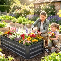 Outsunny Podwyższona grządka z pudełkiem na rośliny, odporna na warunki atmosferyczne, otwarta podłoga, ocynkowana stal, 120 cm x 60 cm x 30,5 cm, Szary(m-2)