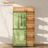 HOMCOM Armoire de rangement, penderie portable avec 3 barres de suspension et 4 étagères, 142 x 43 x 185 cm, noir(m-5)