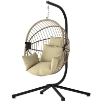 Outsunny Fauteuil Œuf Suspendu, Chaise Hamac Balançoire Intérieur et Extérieur, Panier Pliable, Coussin Rembourré, Kaki(m-12)