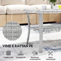 Outsunny Mesa de Jardim Exterior Retangular em Vime com Prateleira Tampo de Vidro Temperado Ondulado 90x50x45 cm Cinzento Escuro(m-5)