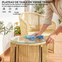 Outsunny Salon de jardin extérieur en résine tressée 2 personnes, table de jardin extérieure avec 2 chaises avec coussins, crème(m-8)