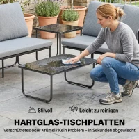 Outsunny Conjunto de Jardim de 4 peças Móveis de Exterior com 2 Sofás de 2 Lugares 2 Mesas de Vidro Almofadas Capas Removíveis Cinza(m-9)