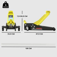 HOMCOM Gato Hidráulico para Coche 3T Altura de Elevación 75-505 mm con Bomba de Doble Pistón Ruedas Mango de Aluminio Amarillo(m-3)