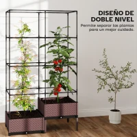 Outsunny Jardinera con Enrejado Metálico para Plantas Trepadoras 2 Macetas de PP con Orificios de Drenaje 100x50x174 cm Negro(m-4)