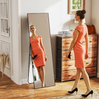 HOMCOM Grand miroir pleine longueur rectangulaire, 50 x 160 cm, miroir sur pied, mural ou pocé contre mur, noir(m-10)