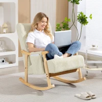 HOMCOM Poltrona Baloiço Moderna em Veludo Cotelê com Apoio para os Braços Almofada Lombar e Bolso Poltrona de Amamentação 65x90x98 cm Bege(m-7)