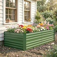 Outsunny Raised Beds for Garden, Galvanised Steel Outdoor Planters with Multi-reinforced Rods, 180 x 90 x 59 cm, Green(m-9)