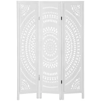 HOMCOM Biombo Plegable de 3 Paneles de Madera 120x170 cm Biombo Separador de Ambientes con Patrones Tallados Elegantes Blanco(m-9)