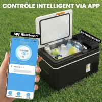 Outsunny Glacière Électrique Voiture 30L, Contrôle via Application, Modes MAX & ECO, 12V/240V, -20 à 20 °C, 62,3x37,8x37cm, Noir(m-6)