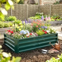 Outsunny Raised Beds for Garden, Galvanized Outdoor Planters, for Herbs and Vegetables, Use for Patio, Backyard, Balcony, Green(m-2)