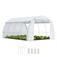 Outsunny Invernadero de Túnel Invernadero de Jardín 4x3x2 m con Puerta y 8 Ventanas Enrollables para Cultivos Plantas Blanco(m-10)
