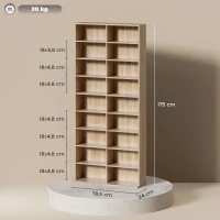 HOMCOM 9-poziomowy regał na DVD z 18 przegródkami i 14 regulowanymi półkami, miejsce na 640 płyt CD, 360 płyt DVD lub 430 płyt Blu-ray, naturalne drewno(m-3)