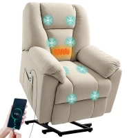 HOMCOM Fauteuil releveur électrique avec fonction massage et chauffage avec dossier inclinable, ports USB, télécommande, beige(m-11)