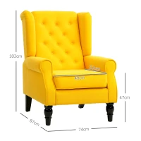 HOMCOM Poltrona de Sala com Apoios de Braço e Pernas de Madeira Capacidade de 160 kg para Quarto Escritório 74x86x102 cm Amarelo(m-3)