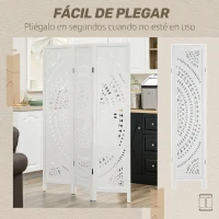 HOMCOM Biombo Plegable de 3 Paneles de Madera 120x170 cm Biombo Separador de Ambientes con Patrones Tallados Elegantes Blanco(m-6)