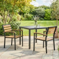 Outsunny Lot de 2 Chaises de Jardin Empilables en Acier, Accoudoir Assise et Dossier en Bois Massif à Lattes, 56x59x84cm, Naturel(m-10)